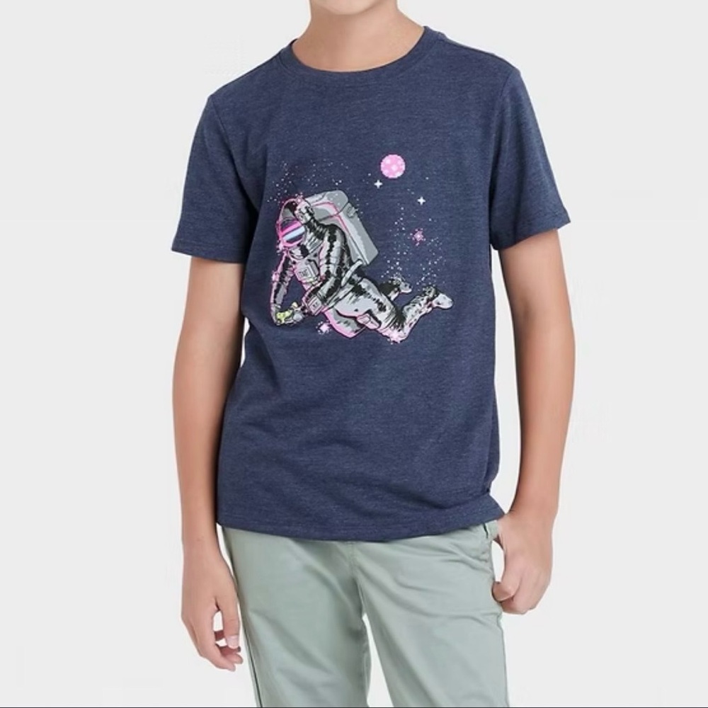 Cat & Jack Boys Astronaut Space Graphic‎ Tee Navy Size XS 4/5 NEW